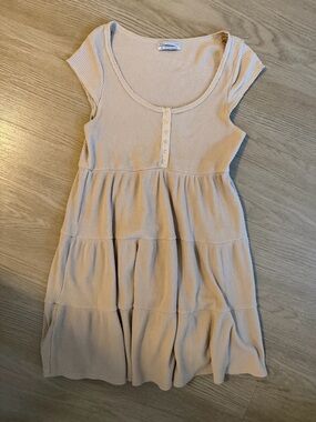 Waffle Knit Baby Doll Scoop Neck Dress